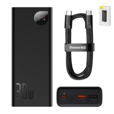 Power bank Baseus Adaman, 20000 мАг, з кабелем USB тип-C до USB тип-C, з дисплеєм, чорний, Quick Charge, 30 Вт, #PPAD030001