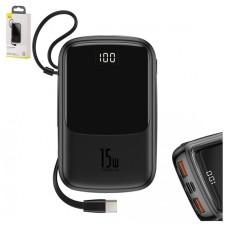 Power bank Baseus Q pow, 10000 мАг, з дисплеєм, з USB кабелем тип-C, чорний, Quick Charge, 15 Вт, #PPQD-A01