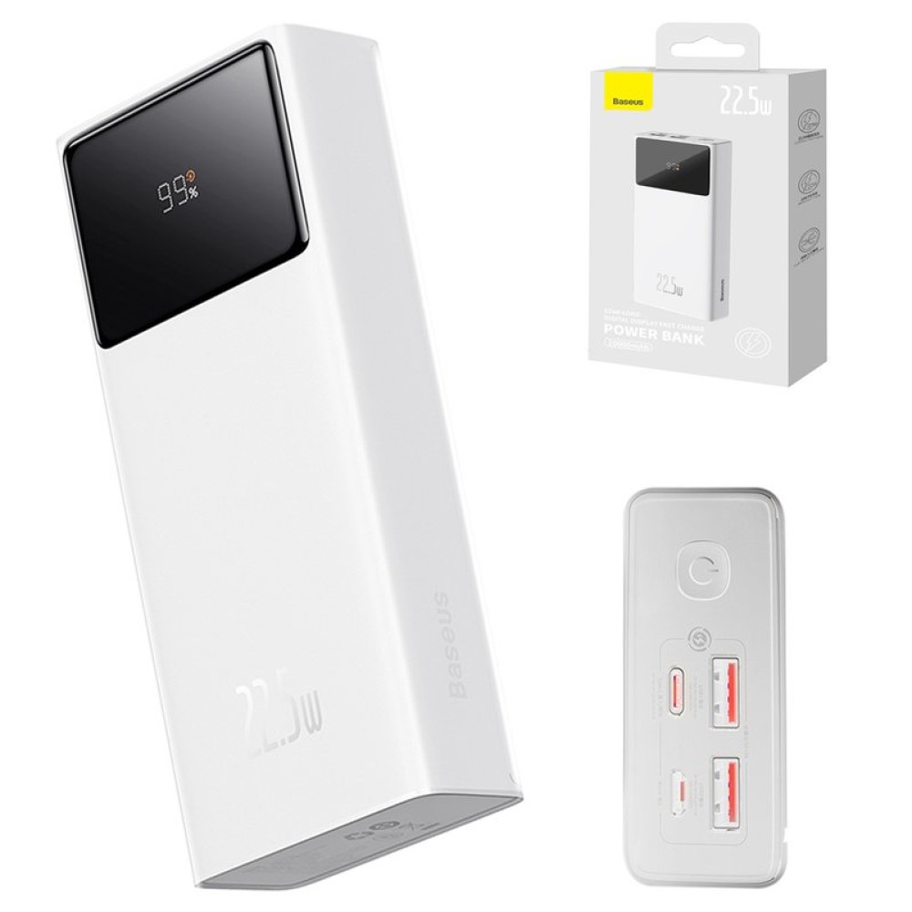 Power bank Baseus Star-Lord Digital, 20000 мАч, с USB кабелем тип-C, белый, Fast Charge, 22,5 Вт, #PPXJ060002