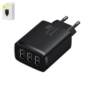 Сетевое зарядное устройство Baseus Compact Charger, 220 В, черное, USB тип-A, 17 Вт, 3 порта, #CCXJ020101