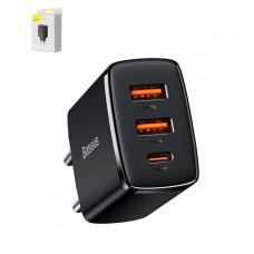 Мережевий зарядний пристрій Baseus Compact, Quick Charge, чорне, USB тип-C, USB тип-A, 30 Вт, 3 порта, #CCXJ-E01