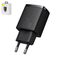 Мережевий зарядний пристрій Baseus Compact Quick Charger, чорне, USB тип-C, USB тип-A, 20 Вт, #CCXJ-B01