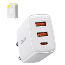 Мережевий зарядний пристрій Baseus Compact Quick Charger, Quick Charge, 220 В, біле, USB тип-C, USB тип-A, 30 Вт, 3 порта, #CCXJ-E02