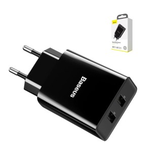 Сетевое зарядное устройство Baseus Speed Mini Dual, Quick Charge, 220 В, черное, USB тип-A, 10,5 Вт, 2 порта, #CCFS-R01
