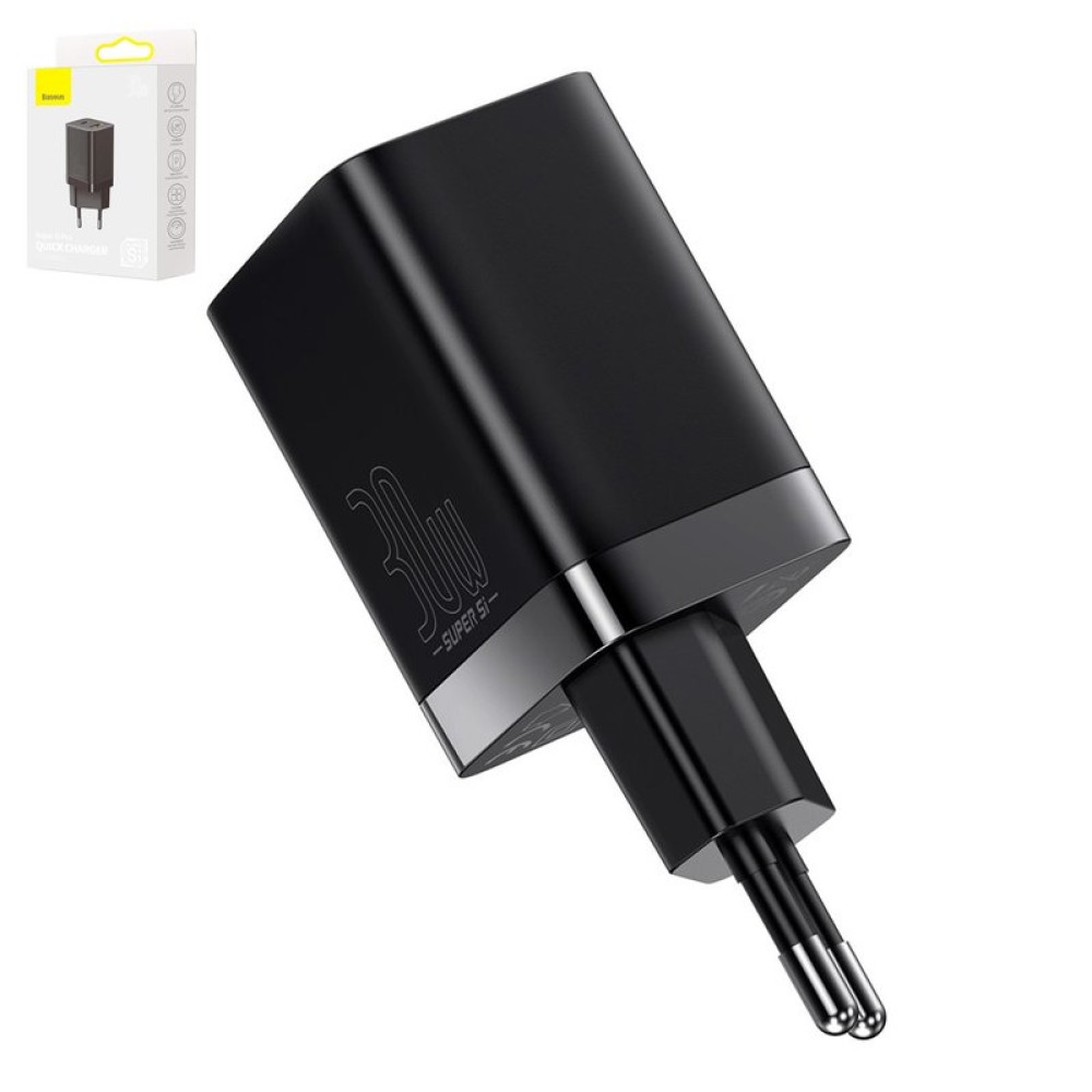 Сетевое зарядное устройство Baseus Super Si Pro, Quick Charge, черное, USB тип-C, USB тип-A, 30 Вт, #CCSUPP-E01