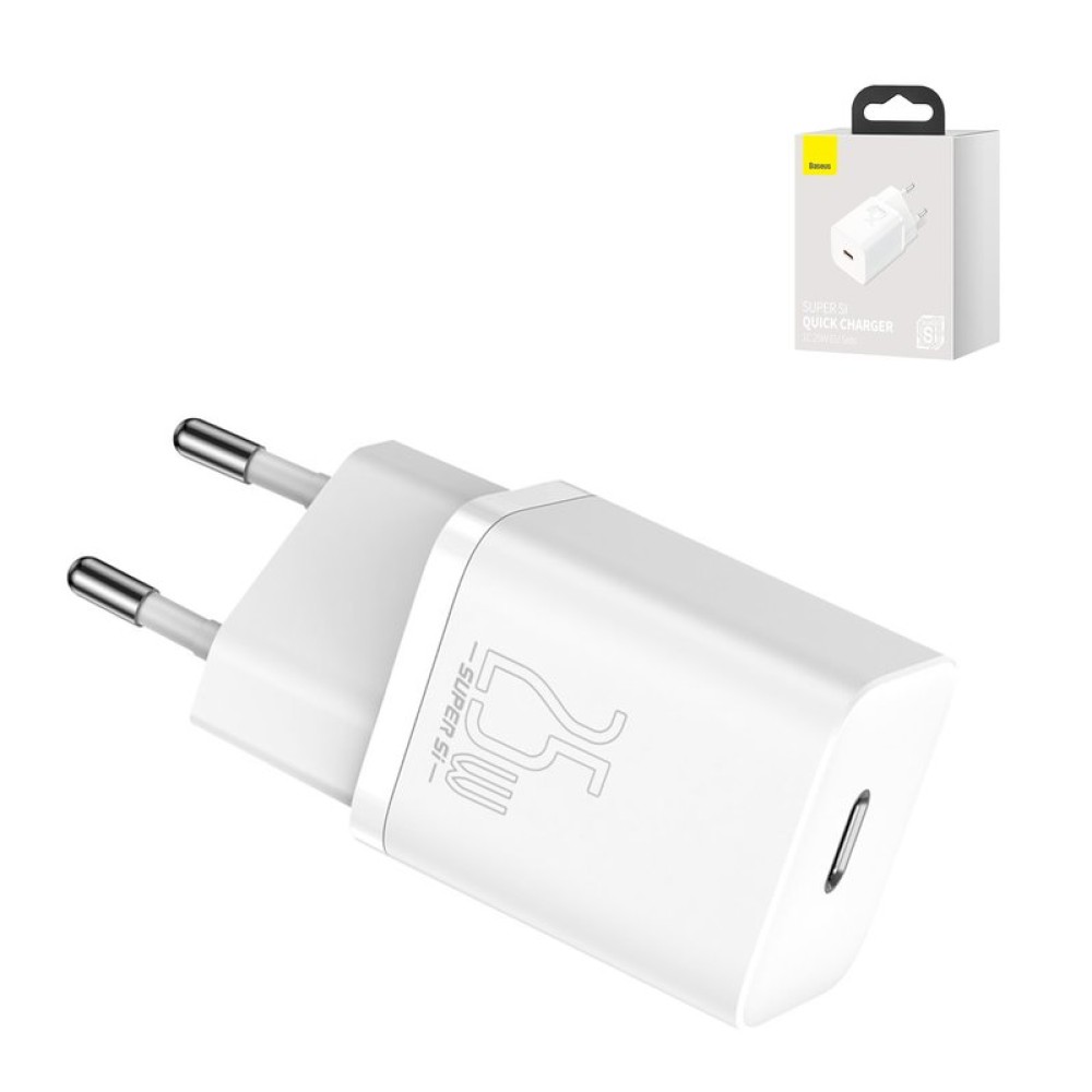 Сетевое зарядное устройство Baseus Super Si, Quick Charge, 220 В, белое, USB тип-C, 25 Вт, #CCSP020102