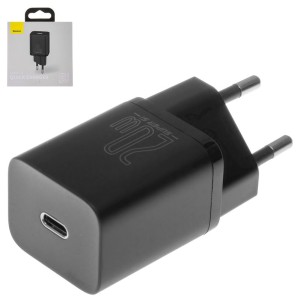 Сетевое зарядное устройство Baseus Super Si Quick Charger, (USB тип-C PD выход 5V 3A/9V 2A/12V 1,6A/15V 1,3A), 220 В, черное, 20 Вт, #CCSUP-B01