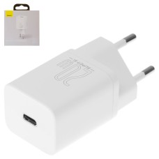 Мережевий зарядний пристрій Baseus Super Si Quick Charger, (USB тип-C PD вихід 5V 3A/9V 2A/12V 1,6A/15V 1,3A), 220 В, біле, 20 Вт, #CCSUP-B02