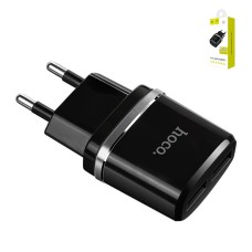 Сетевое зарядное устройство Hoco C12, 220 В, (2 USB выхода 5В 2,4А), черное, без кабеля, 12 Вт