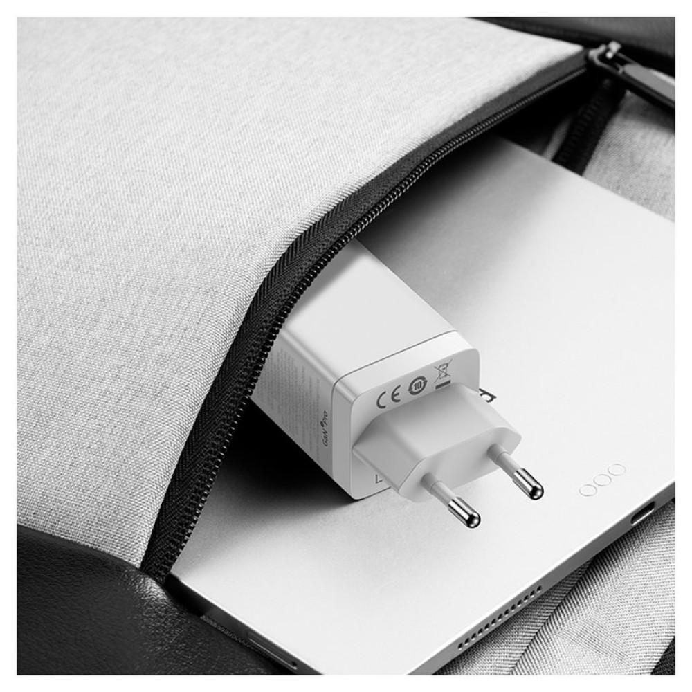 Мережевий зарядний пристрій Baseus GaN3 Pro, 65 Вт, Quick Charge, 220 В, білий, з кабелем USB тип-C до USB тип-C, 3 порта, #CCGP050102
