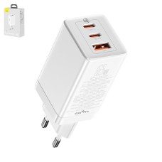 Мережевий зарядний пристрій Baseus GaN3 Pro, 65 Вт, Quick Charge, 220 В, білий, з кабелем USB тип-C до USB тип-C, 3 порта, #CCGP050102