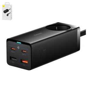 Сетевое зарядное устройство Baseus GaN3 Pro Desktop, 65 Вт, Quick Charge, 220 В, черный, с розеткой, c кабелем USB тип-C к USB тип-C, 4 порта, #PSZM000901