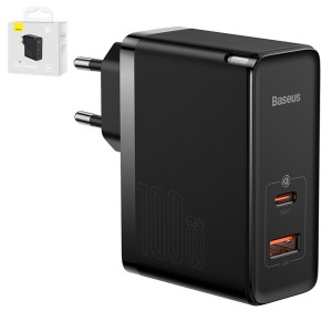 Сетевое зарядное устройство Baseus GaN5 Pro, 100 Вт, Quick Charge, 220 В, черный, c кабелем USB тип-C к USB тип-C, 2 порта, #CCGP090201