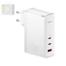 Мережевий зарядний пристрій Baseus GaN5 Pro, 140 Вт, Quick Charge, 220 В, білий, з кабелем USB тип-C до USB тип-C, 3 порта, #CCGP100202