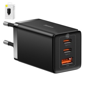 Сетевое зарядное устройство Baseus GaN5 Pro, 65 Вт, Quick Charge, 220 В, черный, c кабелем USB тип-C к USB тип-C, 3 порта, #CCGP120201