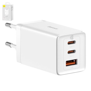 Сетевое зарядное устройство Baseus GaN5 Pro, 65 Вт, Quick Charge, 220 В, белый, c кабелем USB тип-C к USB тип-C, 3 порта, #CCGP120202