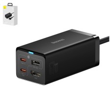 Мережевий зарядний пристрій Baseus GaN5 Pro Desktop, 67 Вт, Quick Charge, 220 В, чорний, з кабелем USB тип-C до USB тип-C, USB тип A лише для передачі даних, 4 порта, #CCGP11020