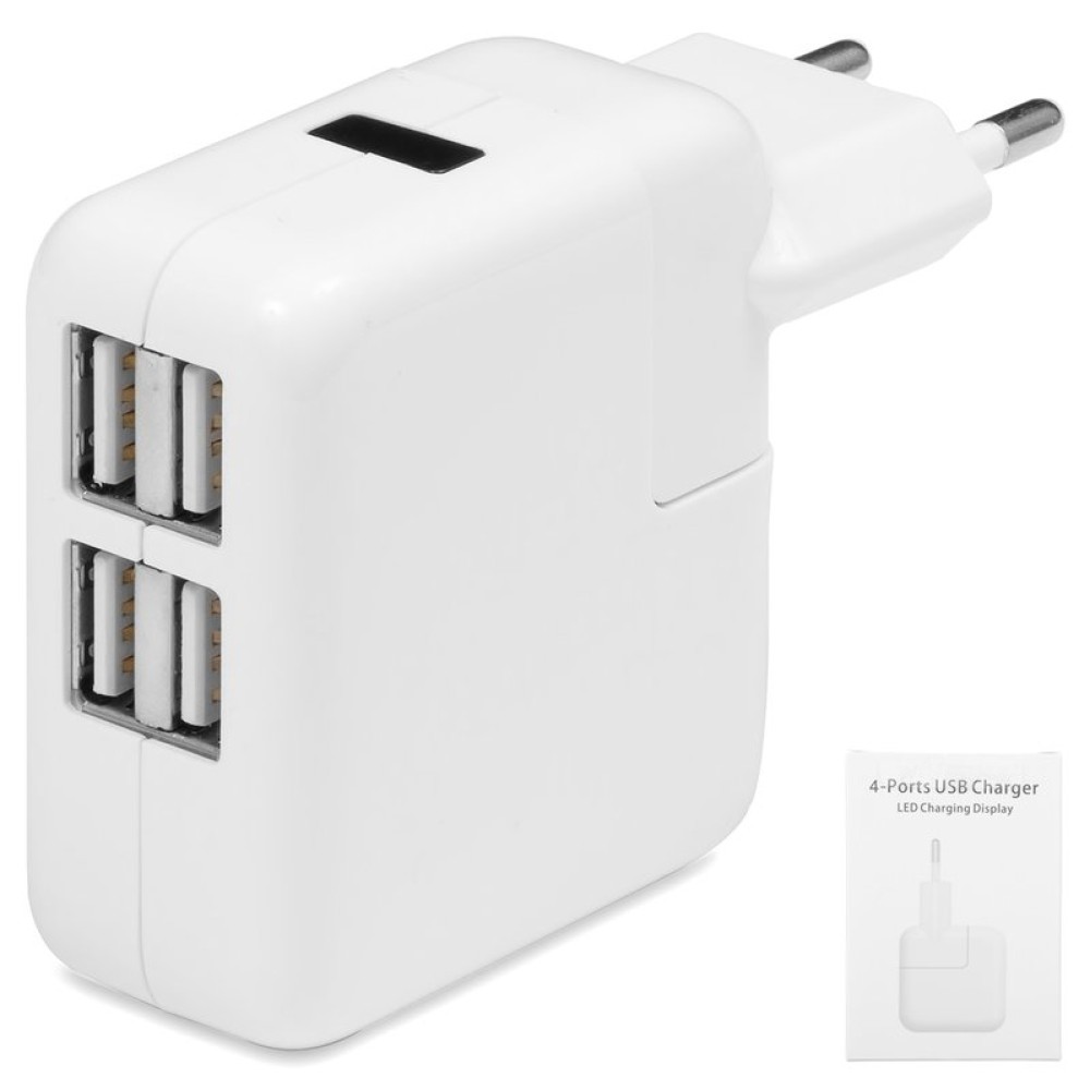 Сетевое зарядное устройство для планшетов Apple; мобильных телефонов Apple, 220 В, (2 USB выхода 5В 2,1А), (2 USB выхода 5В 1А), белое