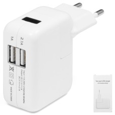 Сетевое зарядное устройство для планшетов Apple; мобильных телефонов Apple, 220 В, (USB-выход 5V 1A), (USB выход 5В 2,1А), белое