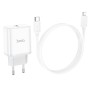 Сетевое зарядное устройство Hoco C104A, 20 Вт, Power Delivery (PD), 220 В, белый, c кабелем USB тип-C к Lightning для Apple, 1 порт, #6931474782908