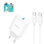Сетевое зарядное устройство Hoco C104A, 20 Вт, Power Delivery (PD), 220 В, белый, c кабелем USB тип-C к USB тип-C, 1 порт, #6931474782915
