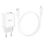 Сетевое зарядное устройство Hoco C105A, 20 Вт, Power Delivery (PD), 220 В, белый, c кабелем USB тип-C к Lightning для Apple, 2 порта, #6931474782939