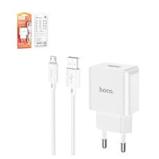 Сетевое зарядное устройство Hoco C106A, 220 В, белый, с micro-USB кабелем тип-В, 1 порт, #6931474783905