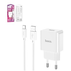 Сетевое зарядное устройство Hoco C106A, 220 В, белый, с USB кабелем тип-C, 1 порт, #6931474783912