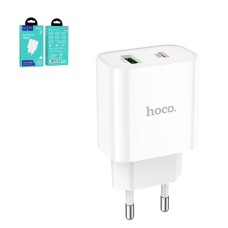 Сетевое зарядное устройство Hoco C80A Plus, 20 Вт, Power Delivery (PD), 220 В, белый, 2 порта, #6931474779885