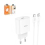 Сетевое зарядное устройство Hoco C94A, 20 Вт, Fast Charge, 220 В, белый, c кабелем USB тип-C к USB тип-C, 1 порт, #6931474762191