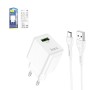 Сетевое зарядное устройство Hoco C98A, 18 Вт, Quick Charge, 220 В, белый, с USB кабелем тип-C, 1 порт, #6931474766878