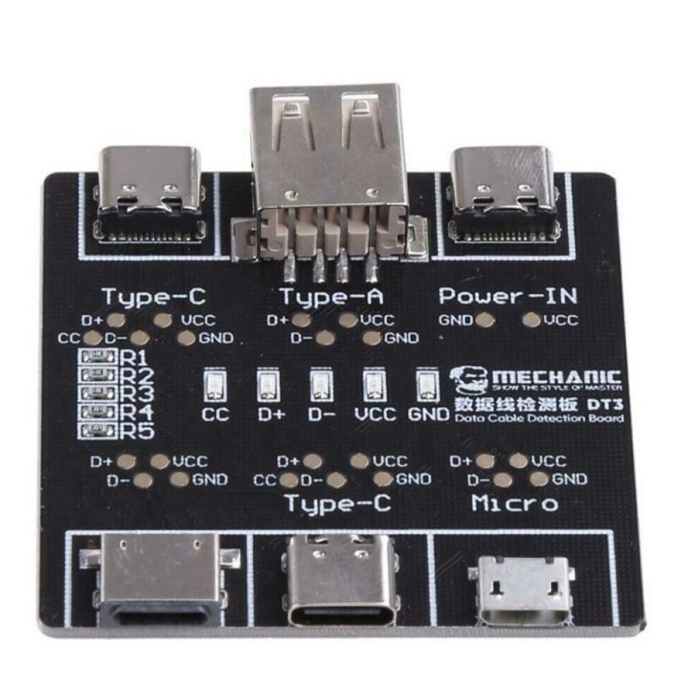 Тестер для USB-кабелей синхронизации и зарядки Mechanic DT3, Lighning/Type - С/Micro usb