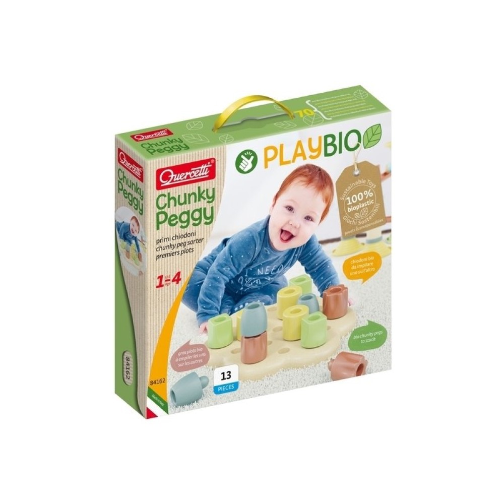 Головоломка Quercetti Мозаика Play Bio: Геометрия Макси Chunky Peggy, большие фишки (12 шт.) + досточка