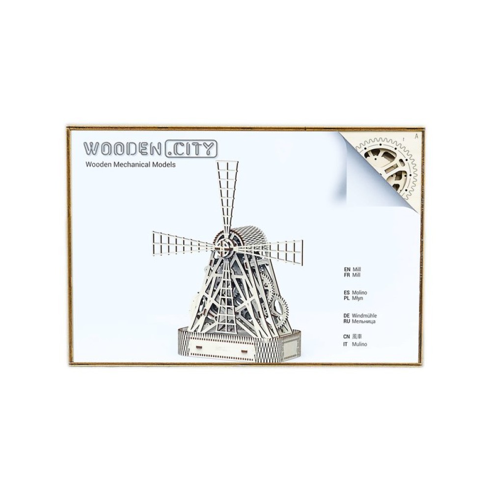 Деревянный механический 3D-пазл Wooden.City Мельница