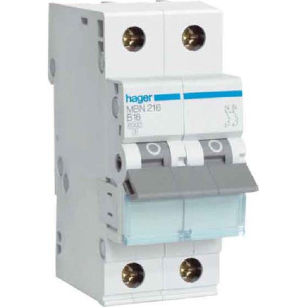 Автоматический выключатель Hager 16А, 2п, С, 6 kA, 2м (MC216A)