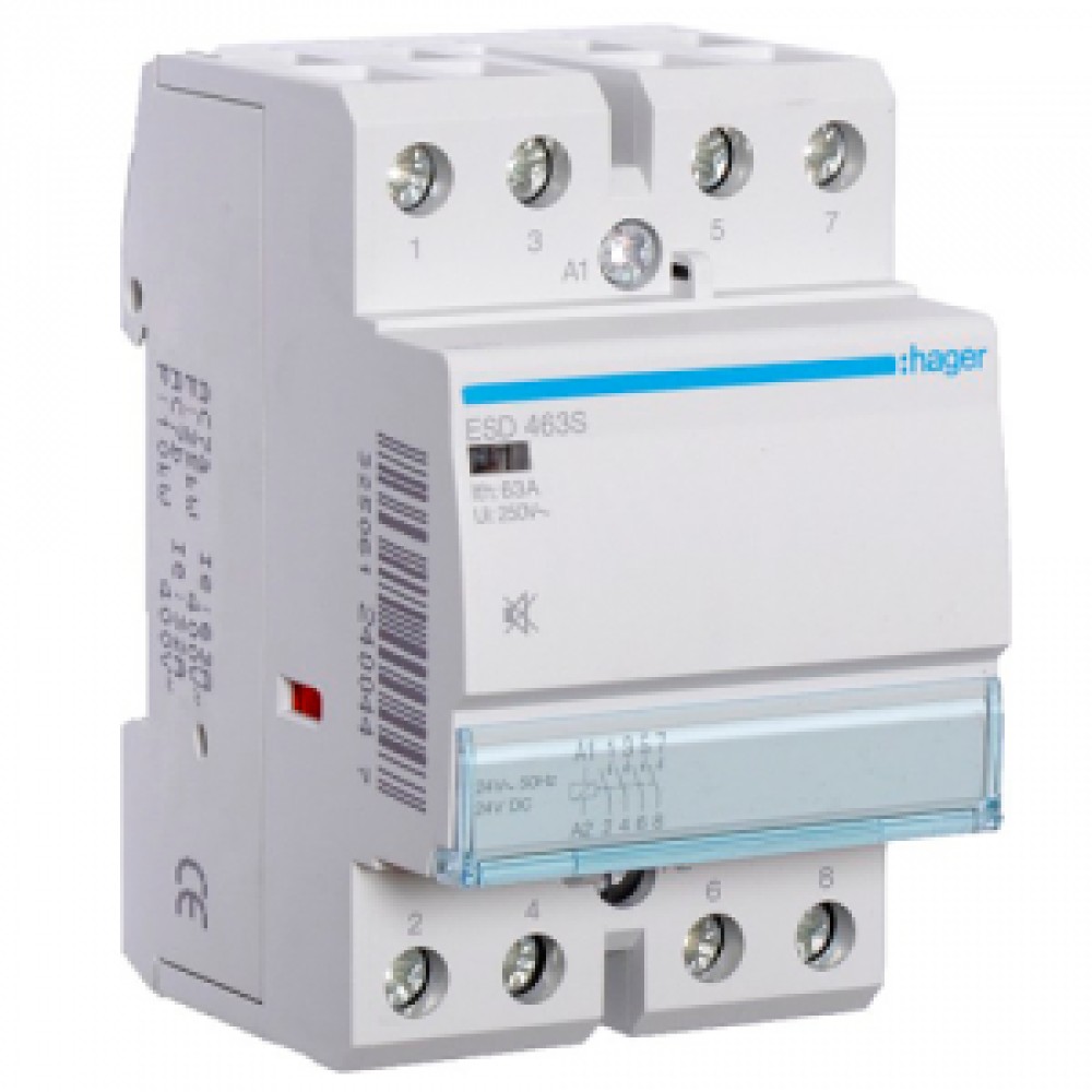 Контактор бесшумный - силовое реле Hager ESD-463S 24V/63A 4Н.О