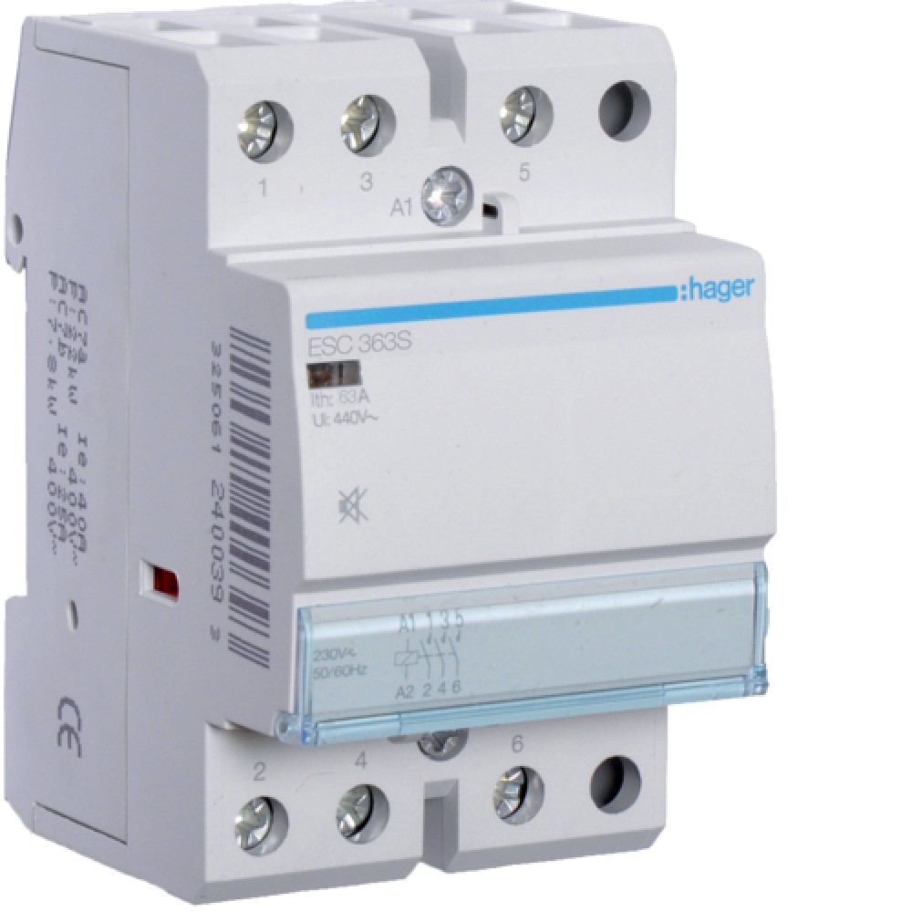 Контактор бесшумный Hager ESC363S 63A, 3НЗ, 230В
