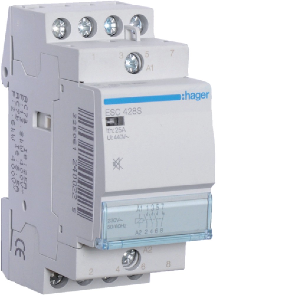 Контактор бесшумный Hager ESC428S 25A, 3НО+1НЗ, 230В