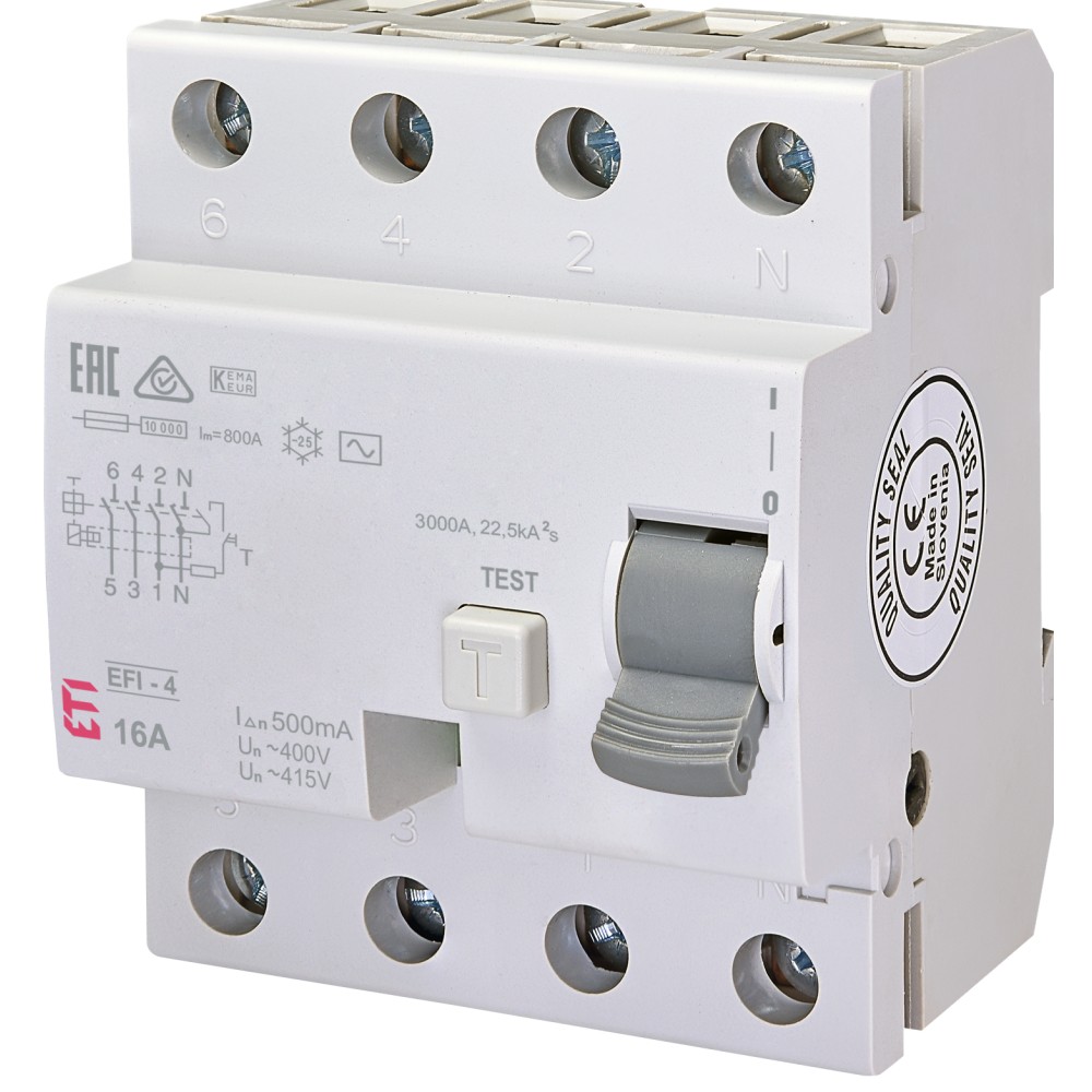 Реле диференціальне (ПЗВ) EFI-4 16 / 0,5 тип AC (10kA), ETI (2065141)