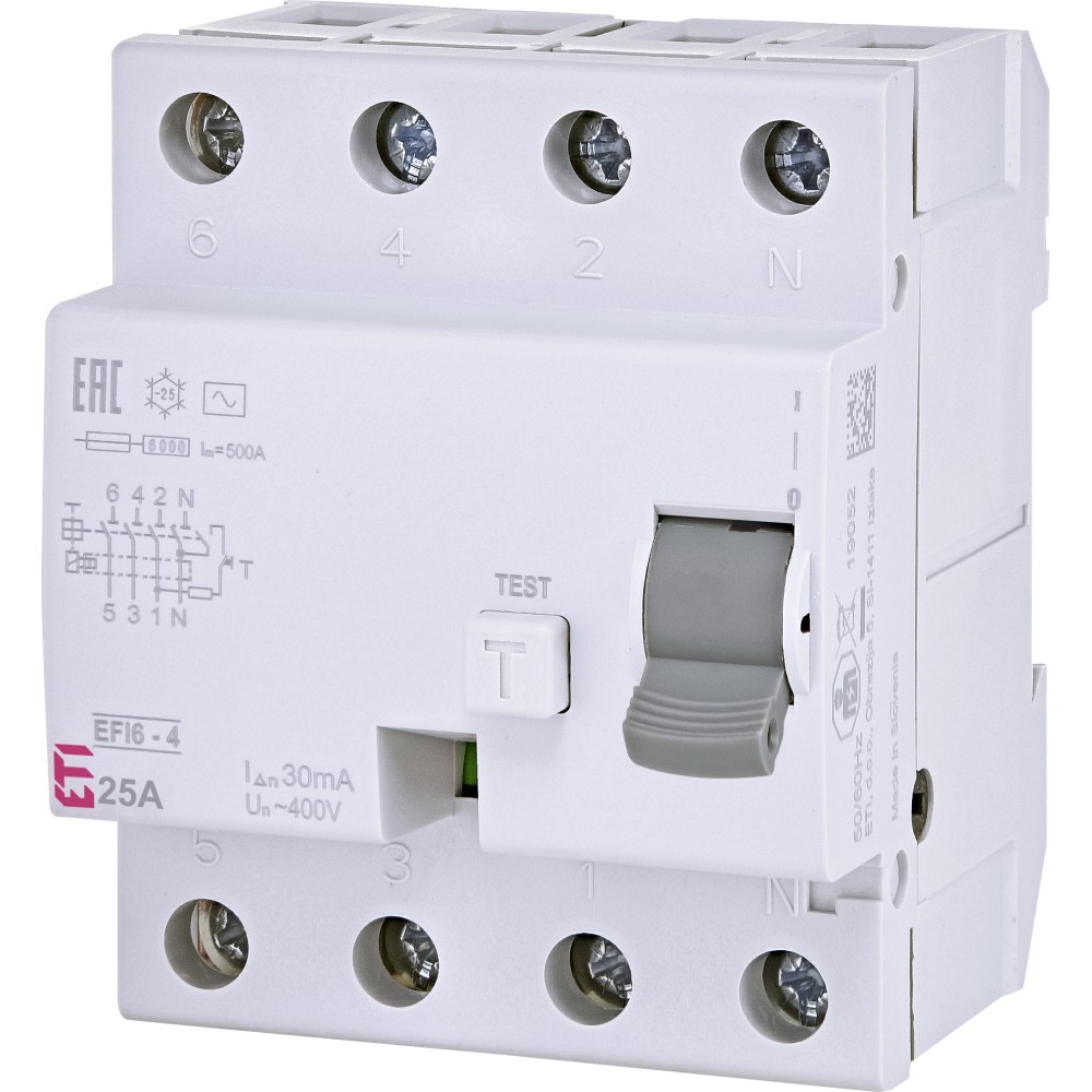 Реле диференціальне (ПЗВ) EFI6-4 25 / 0,03 тип AC (6kA), ETI (2062137)