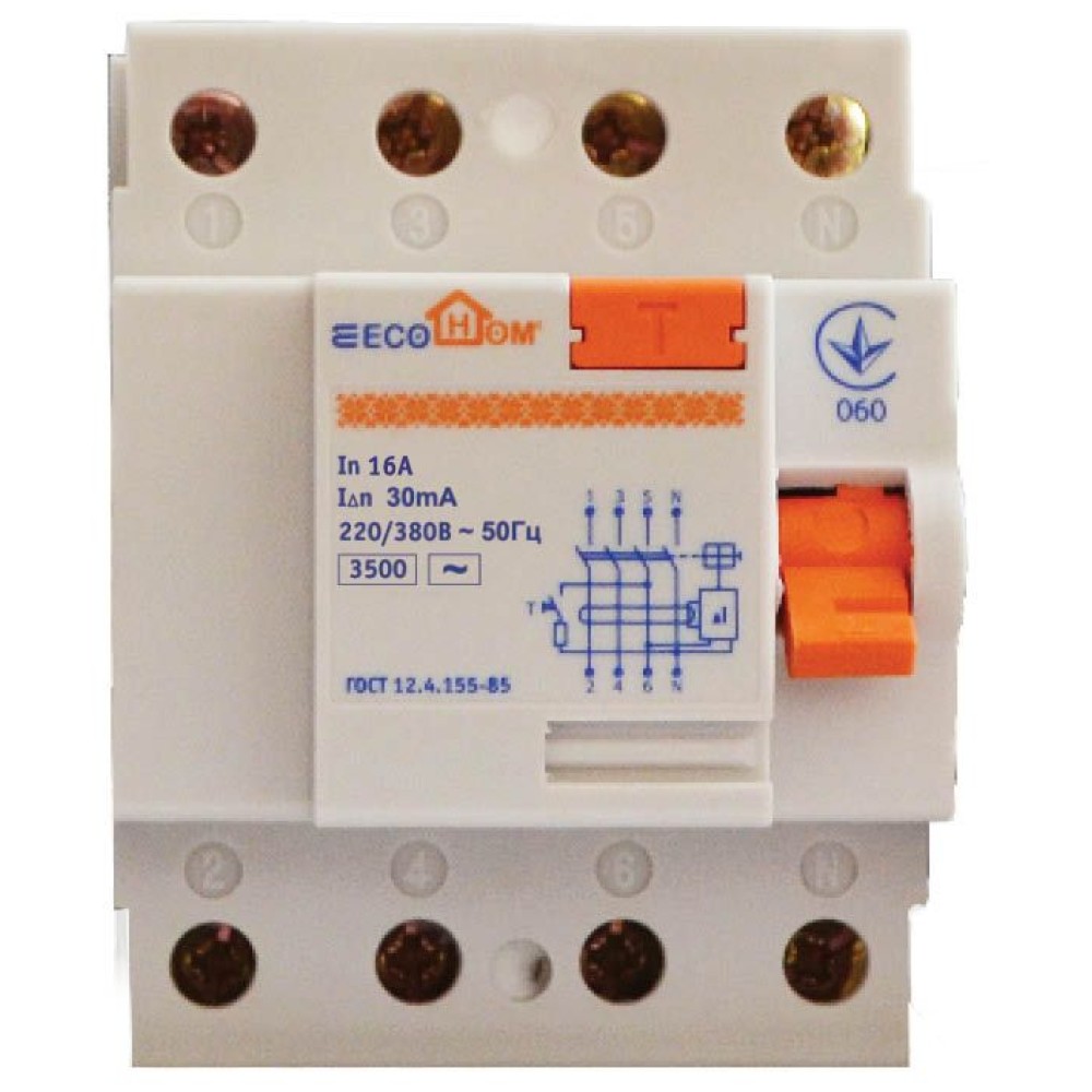 Выключатель дифференциального тока Аско ПЗВ ECOНОМЕ 4p 16A/30мА (ECO020020001)