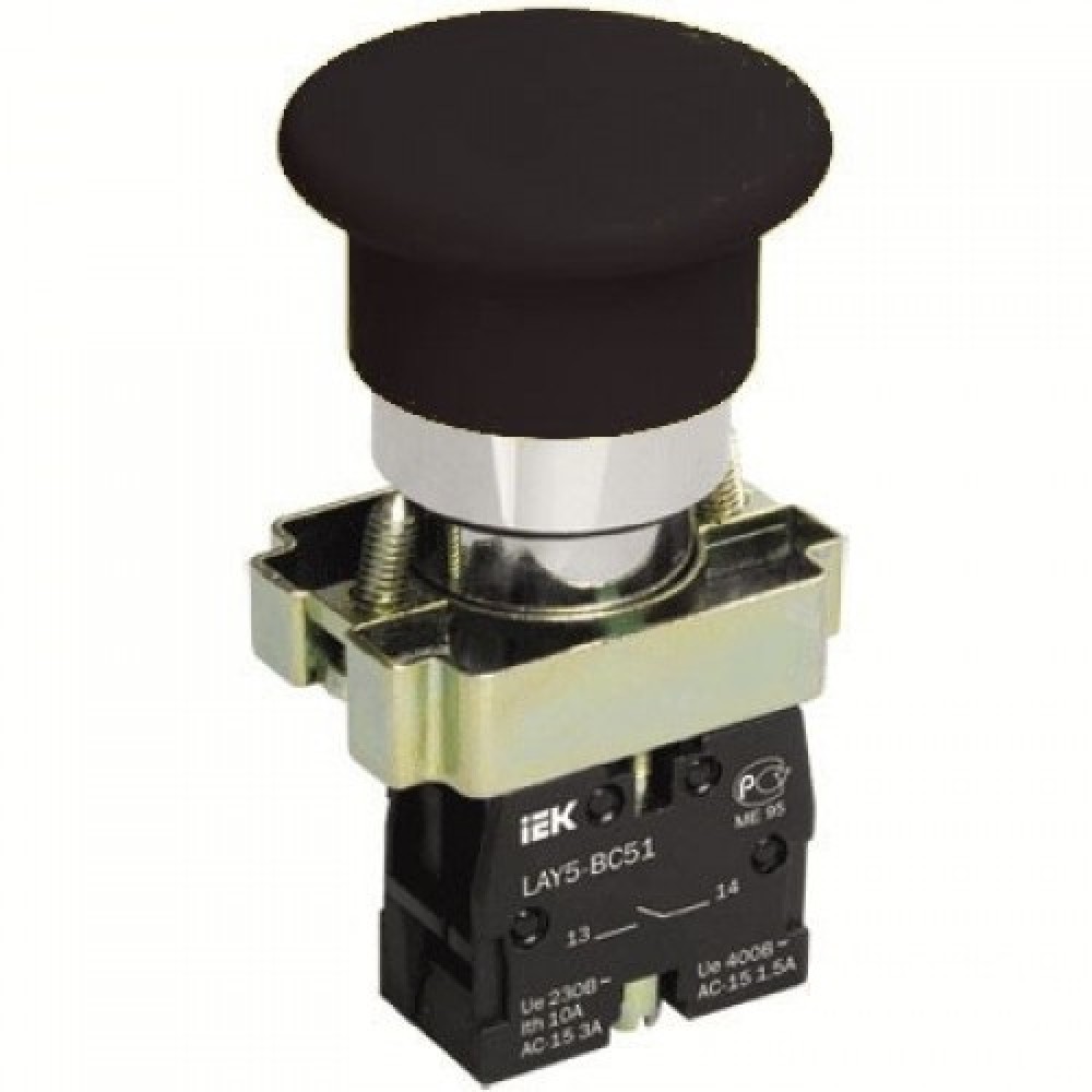 Кнопка ИЭК LAY5-BC21 "Грибок", без подсветки черная, 1з (BBG70-BC-K02)