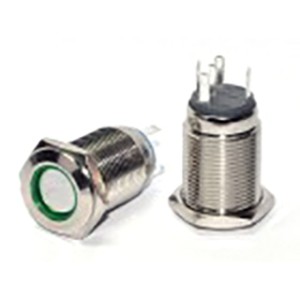 Кнопка металлическая АсКо TYJ16-361 с подсветкой, зеленая 220V (A0140010099)